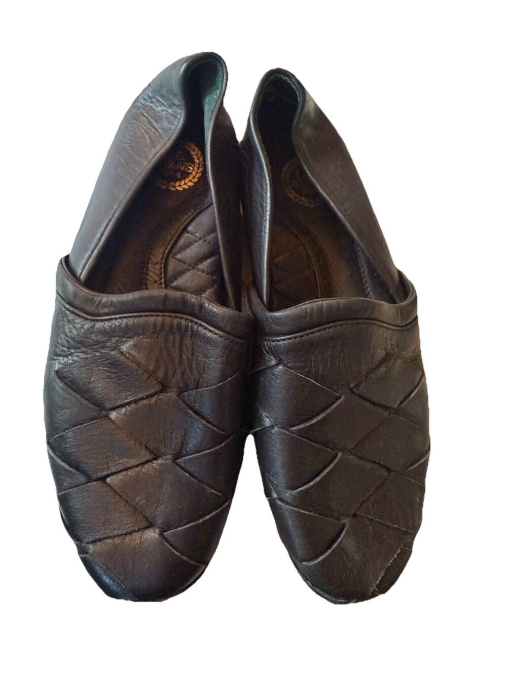 L. B. EVANS Men's 7.5 M Woven Slippers Shoes  Black Leather Comfort Slip On
